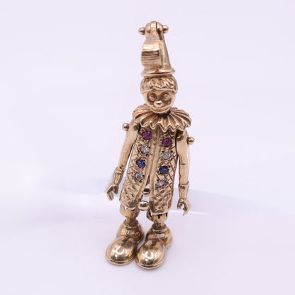 Second-Hand 9ct Yellow Gold Articulated Clown Charm with Coloured Stones
