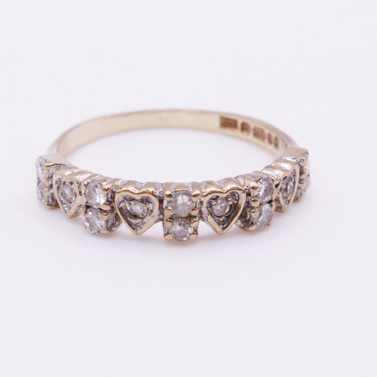 Second-Hand 9ct Yellow Gold Clear Stone Heart Band Ring