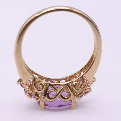 Second-Hand 9ct Yellow Gold Purple & Pink Stone Cluster Ring