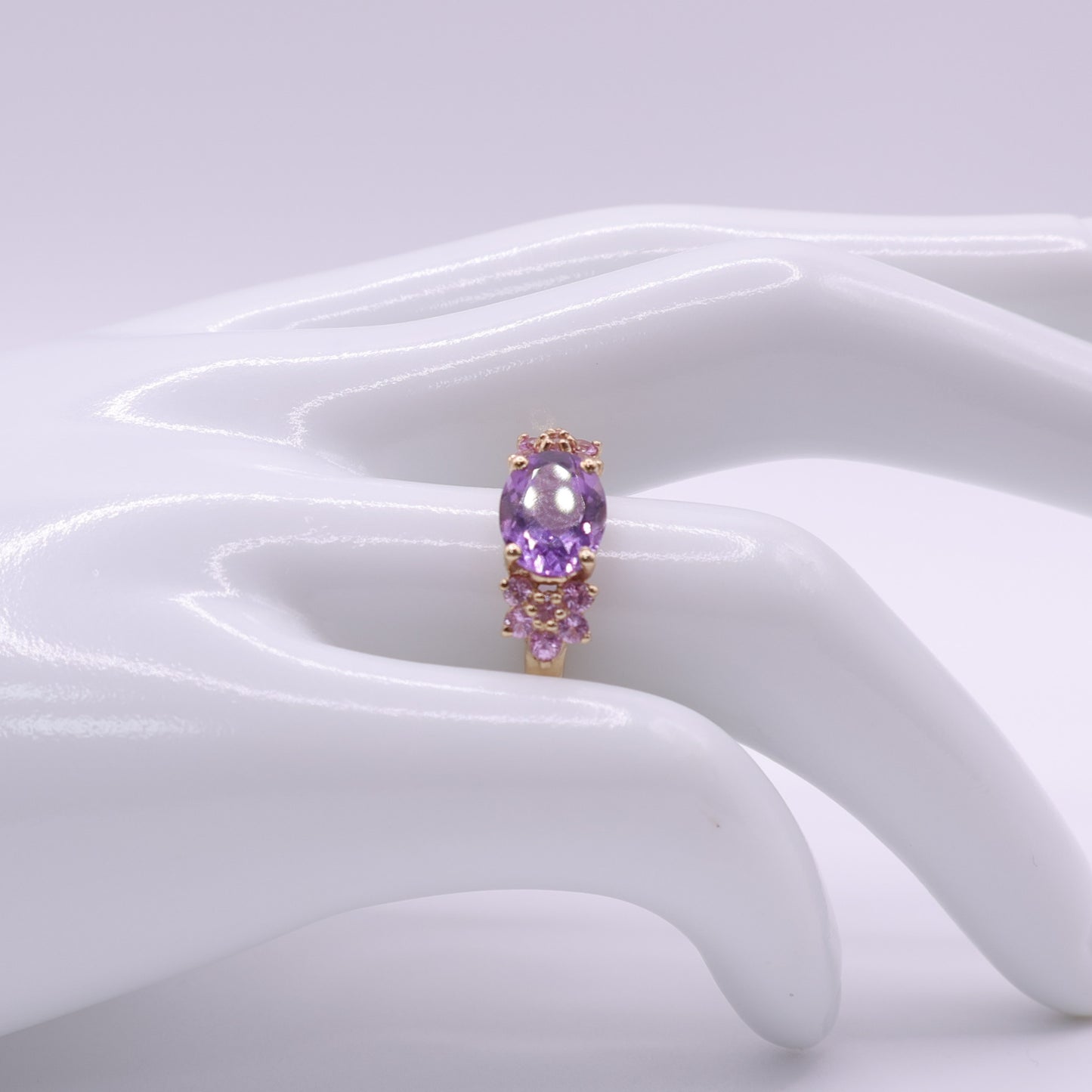 Second-Hand 9ct Yellow Gold Purple & Pink Stone Cluster Ring