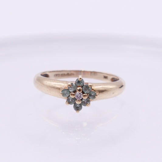 Second-Hand 9ct Yellow Gold Green & Clear Stone Cluster Ring