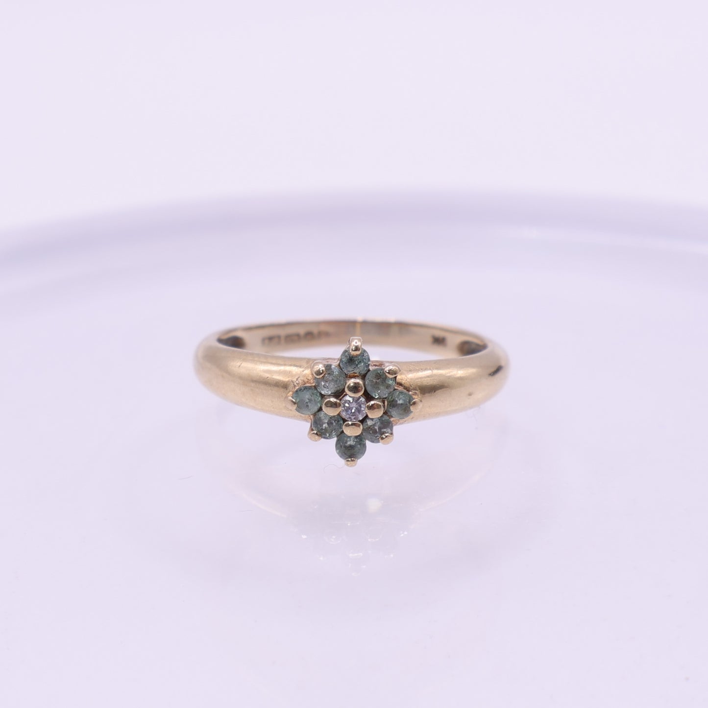 Second-Hand 9ct Yellow Gold Green & Clear Stone Cluster Ring