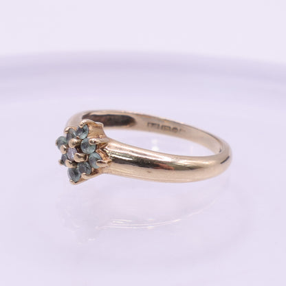 Second-Hand 9ct Yellow Gold Green & Clear Stone Cluster Ring