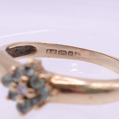 Second-Hand 9ct Yellow Gold Green & Clear Stone Cluster Ring