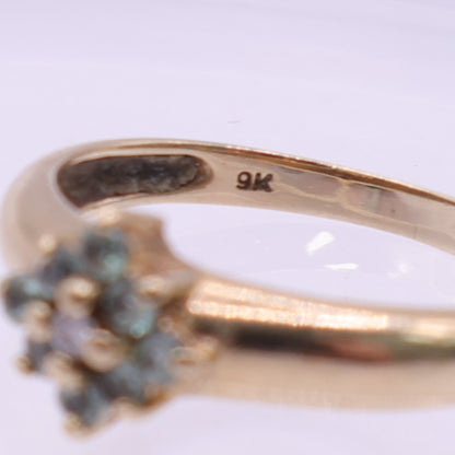 Second-Hand 9ct Yellow Gold Green & Clear Stone Cluster Ring