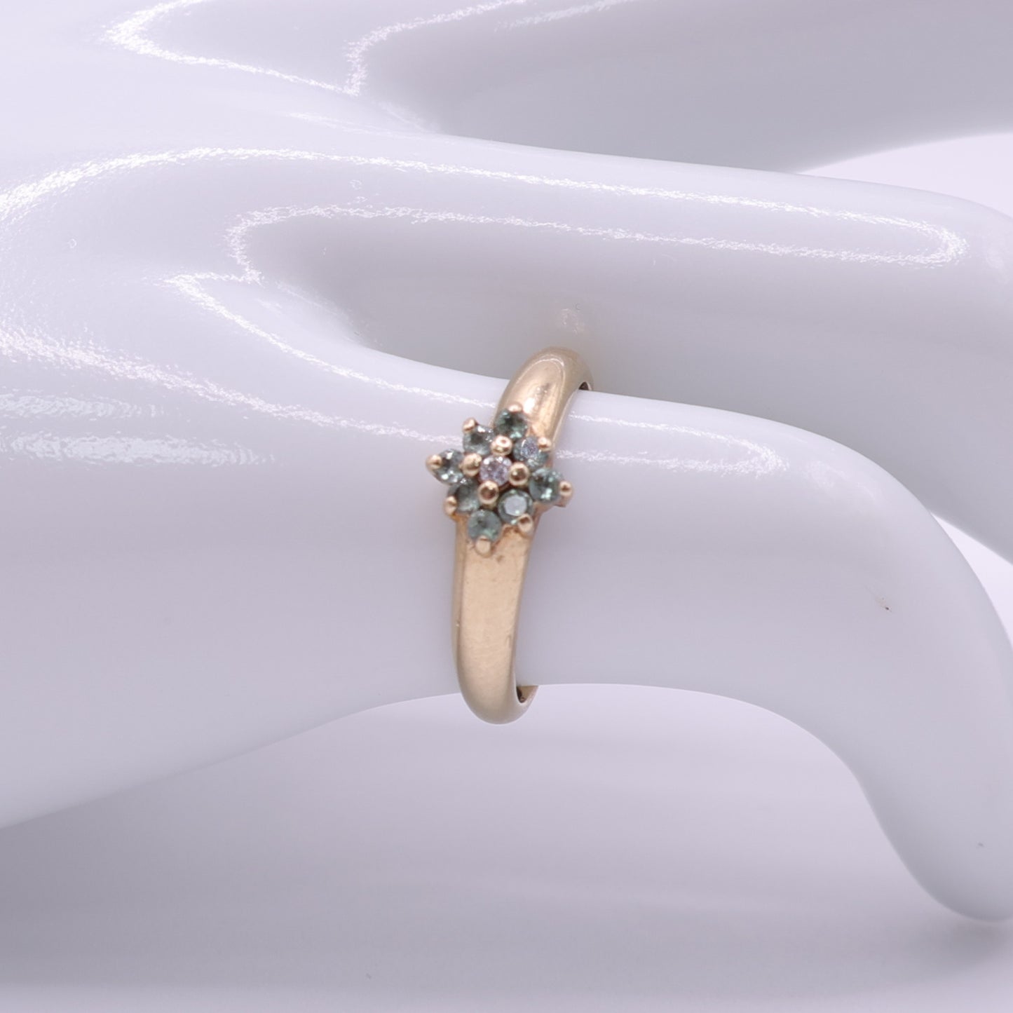 Second-Hand 9ct Yellow Gold Green & Clear Stone Cluster Ring