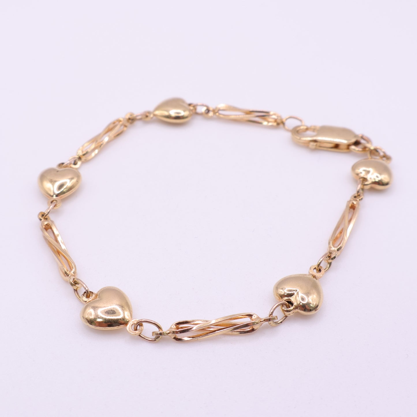 Second-Hand 9ct Yellow Gold Alternating Heart Link Bracelet