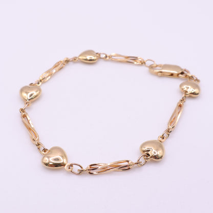 Second-Hand 9ct Yellow Gold Alternating Heart Link Bracelet
