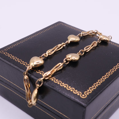 Second-Hand 9ct Yellow Gold Alternating Heart Link Bracelet