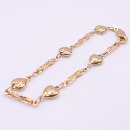 Second-Hand 9ct Yellow Gold Alternating Heart Link Bracelet