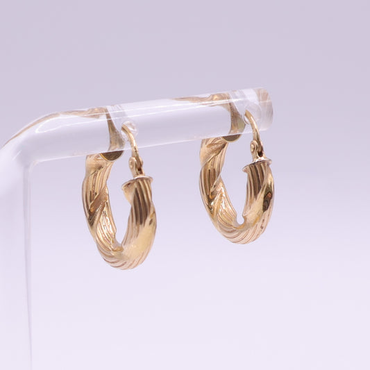 Second-Hand 9ct Yellow Gold Textured Hoop Earrings