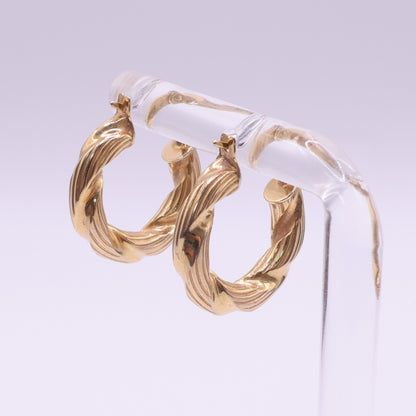 Second-Hand 9ct Yellow Gold Textured Hoop Earrings