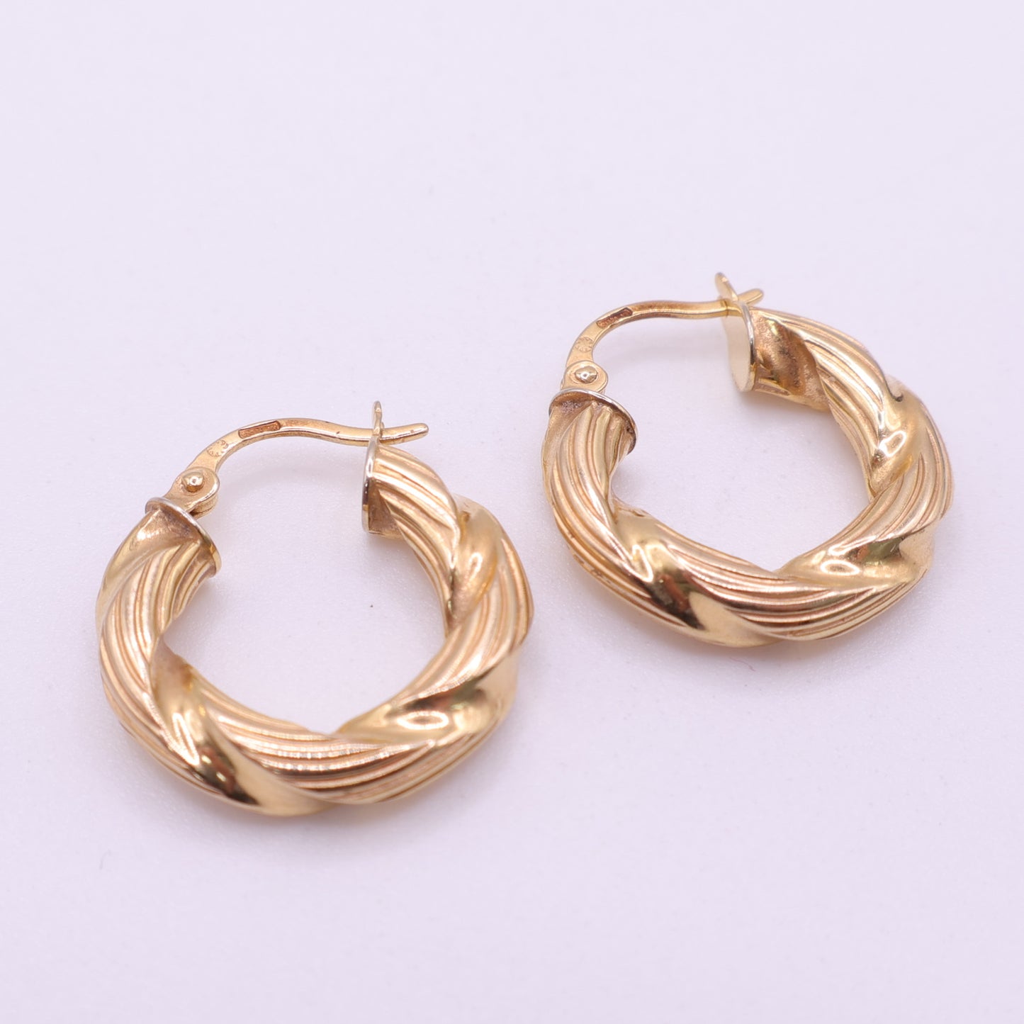 Second-Hand 9ct Yellow Gold Textured Hoop Earrings