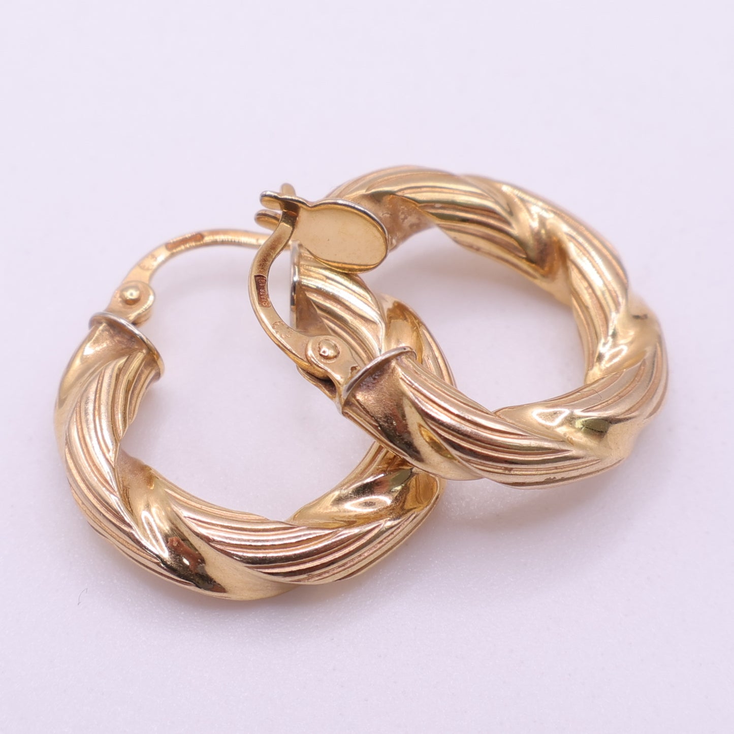Second-Hand 9ct Yellow Gold Textured Hoop Earrings