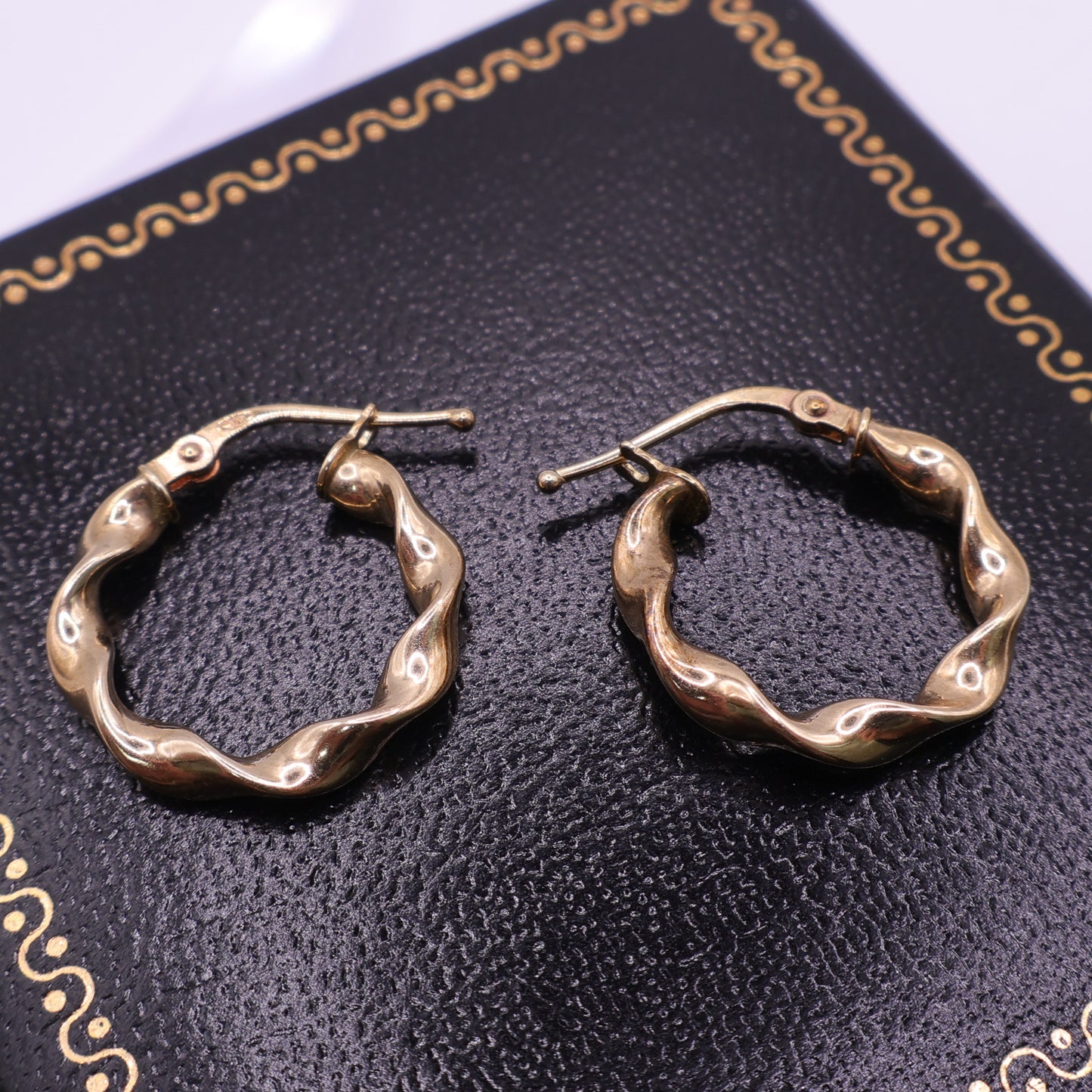Second Hand 9ct Yellow Gold Sculpted Twist Hoop Earrings