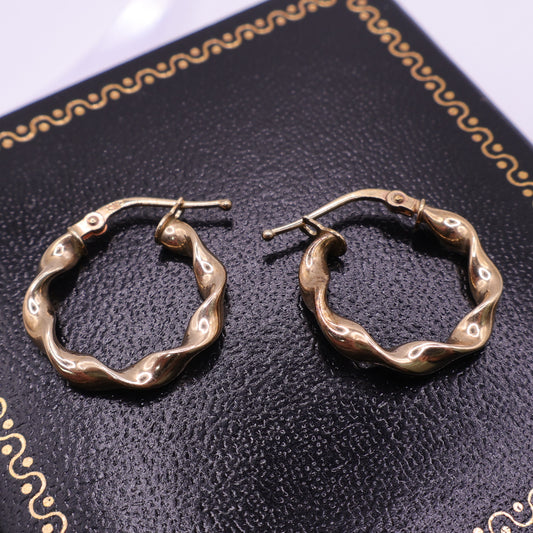 Second Hand 9ct Yellow Gold Sculpted Twist Hoop Earrings