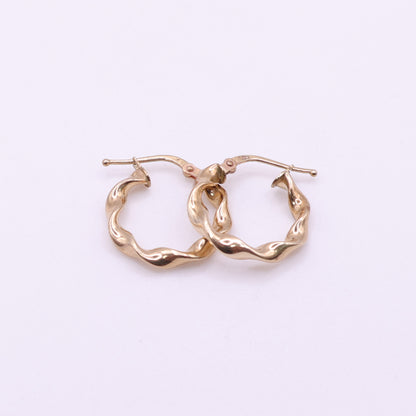 Second Hand 9ct Yellow Gold Sculpted Twist Hoop Earrings