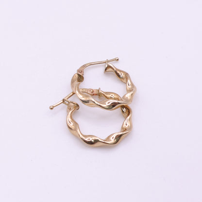 Second Hand 9ct Yellow Gold Sculpted Twist Hoop Earrings