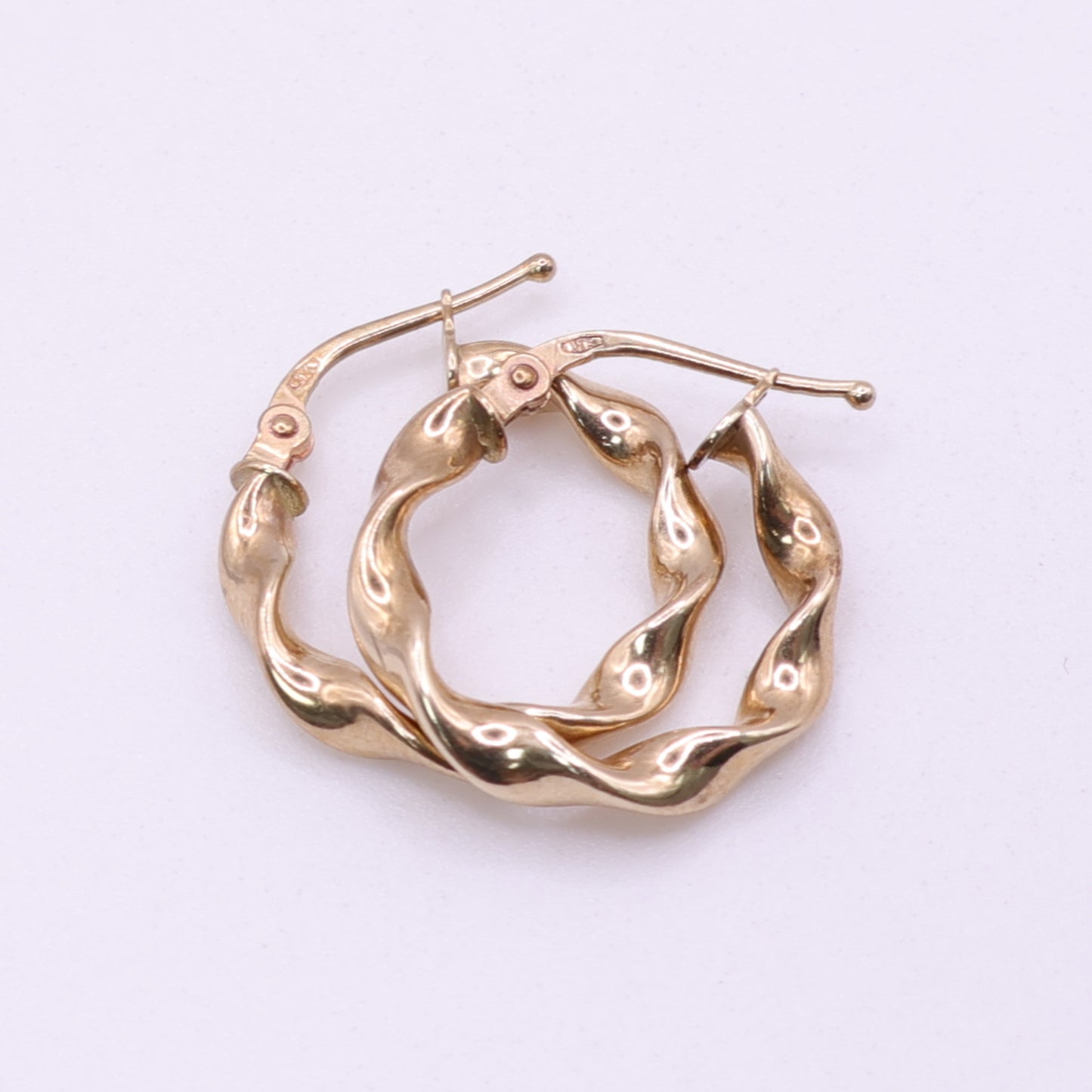 Second Hand 9ct Yellow Gold Sculpted Twist Hoop Earrings