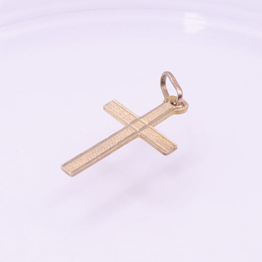 Second Hand 9ct Yellow Gold Textured Plain Cross Pendant