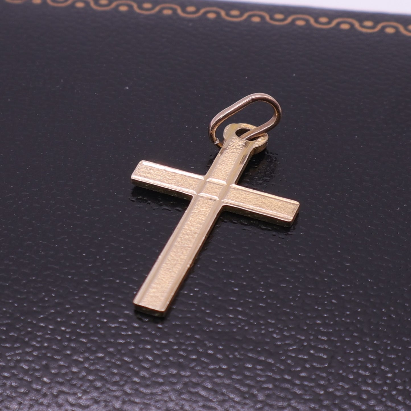 9ct Yellow Gold Textured Plain Cross Pendant