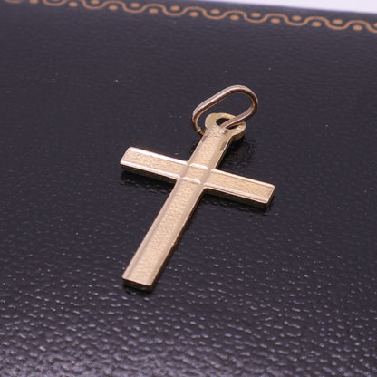9ct Yellow Gold Textured Plain Cross Pendant