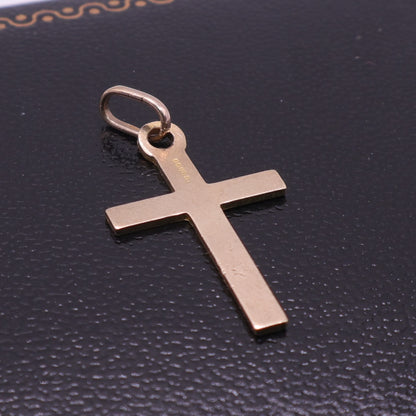 9ct Yellow Gold Textured Plain Cross Pendant