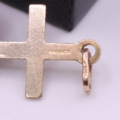 9ct Yellow Gold Textured Plain Cross Pendant