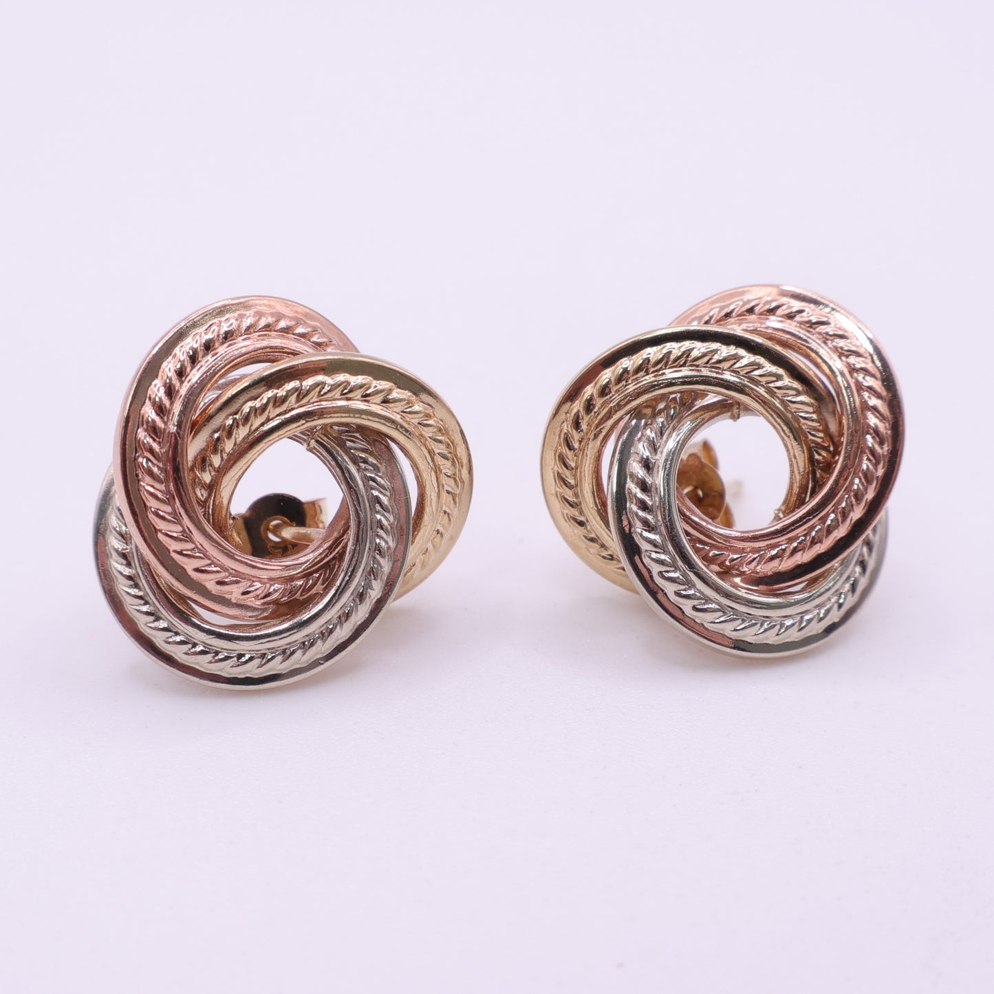 9ct Tri-Colour Gold Interlocking Knot Stud Earrings