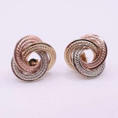 9ct Tri-Colour Gold Interlocking Knot Stud Earrings