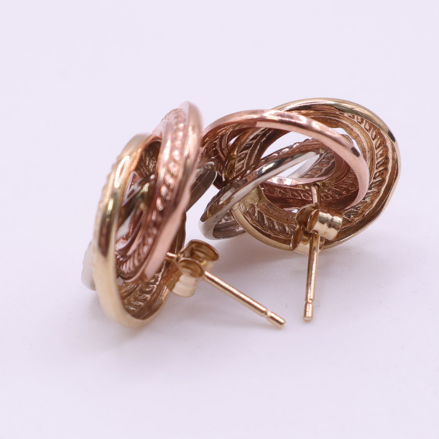 9ct Tri-Colour Gold Interlocking Knot Stud Earrings