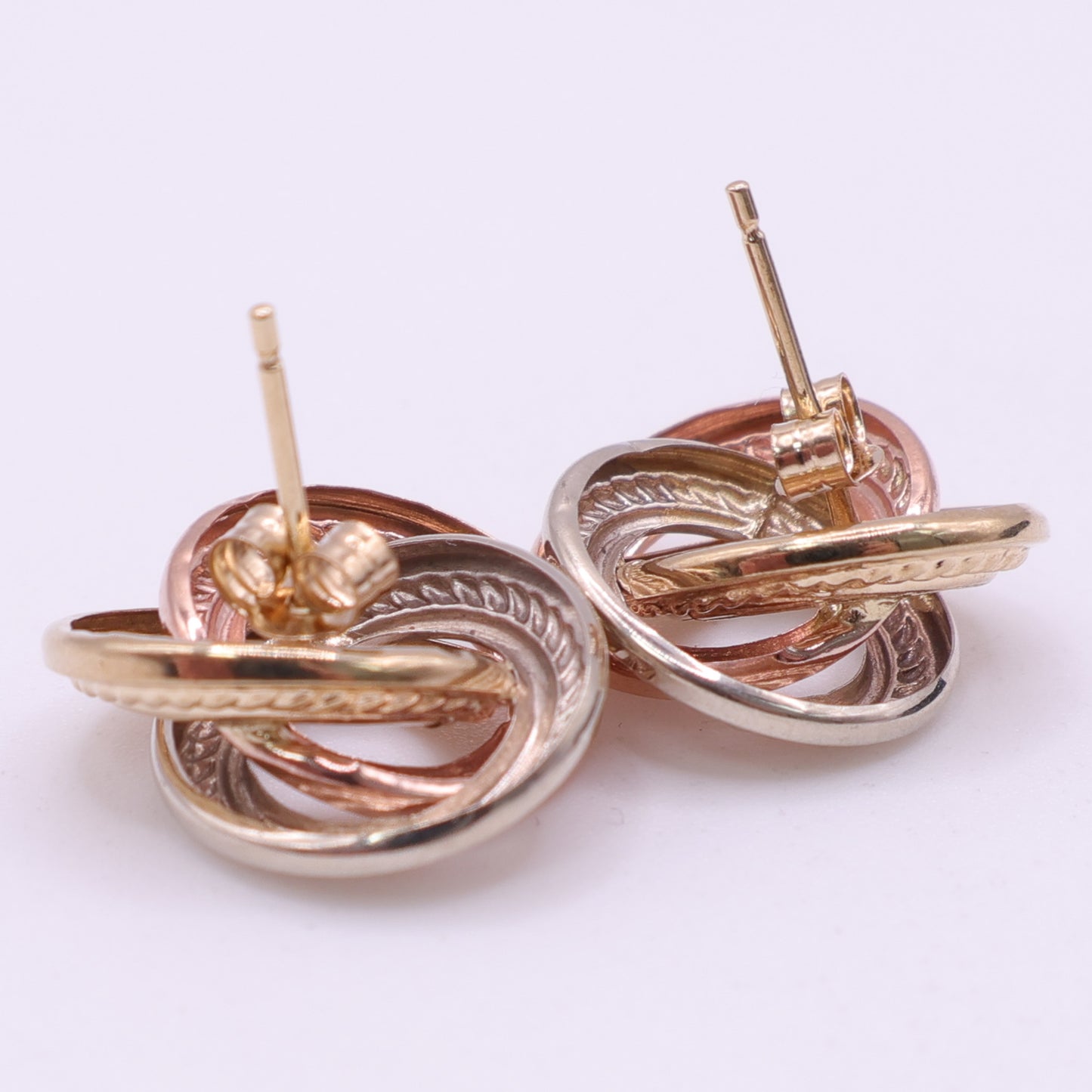 9ct Tri-Colour Gold Interlocking Knot Stud Earrings