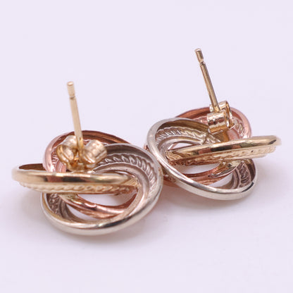 9ct Tri-Colour Gold Interlocking Knot Stud Earrings