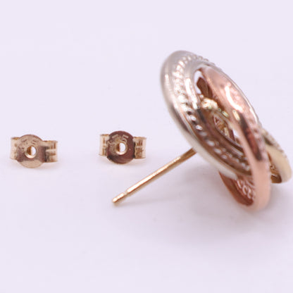 9ct Tri-Colour Gold Interlocking Knot Stud Earrings