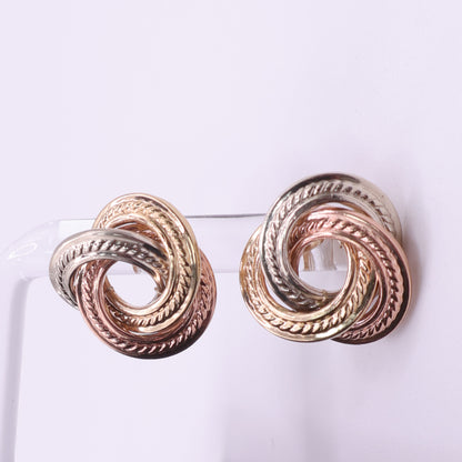 9ct Tri-Colour Gold Interlocking Knot Stud Earrings