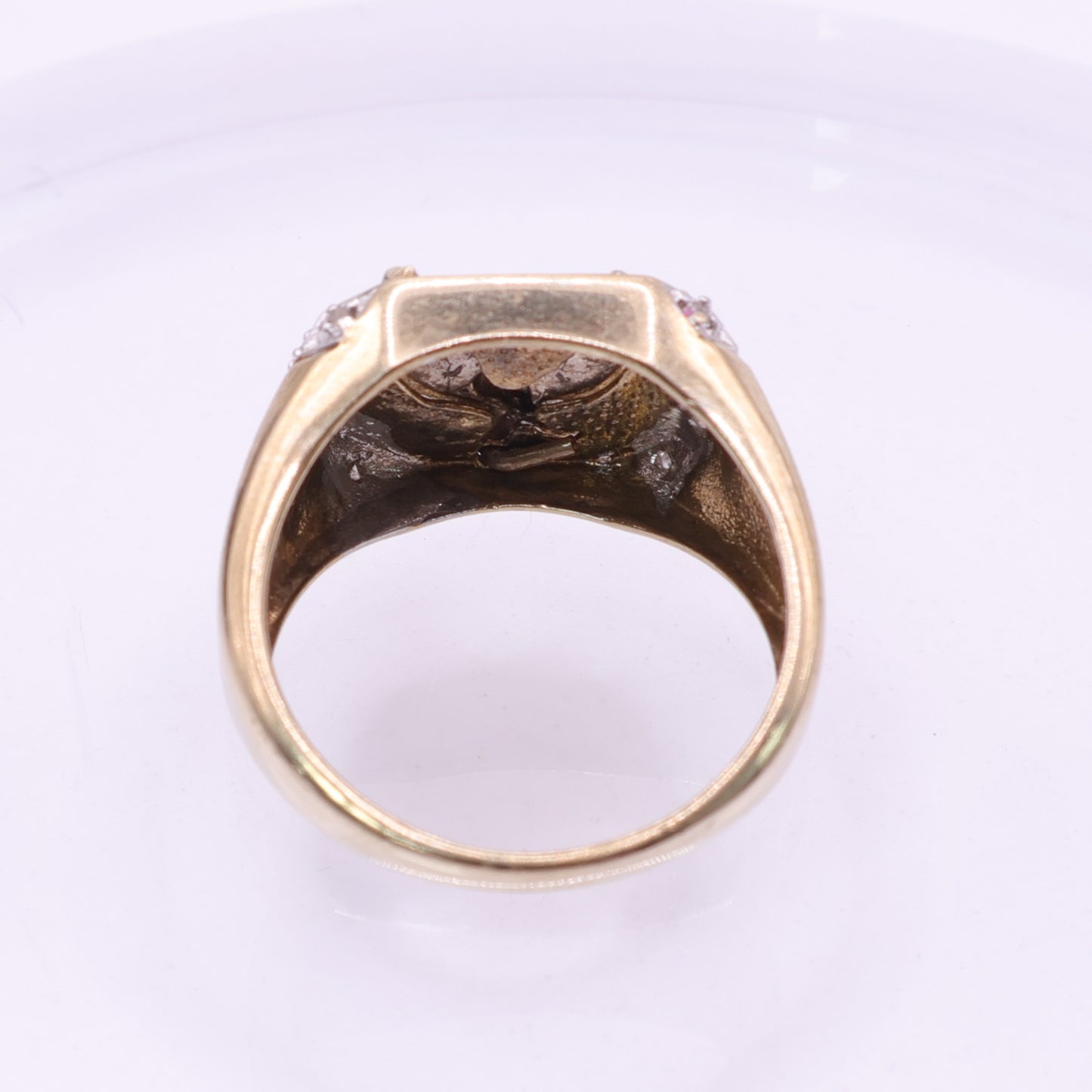 Second Hand 9ct Yellow Gold Eagle Signet Ring with Diamond Shoulders