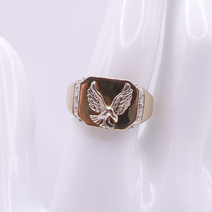 Second Hand 9ct Yellow Gold Eagle Signet Ring with Diamond Shoulders