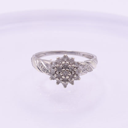 Second Hand 9ct White Gold Diamond Cluster Flower Ring