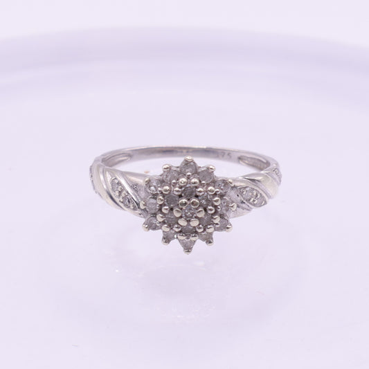 Second Hand 9ct White Gold Diamond Cluster Flower Ring