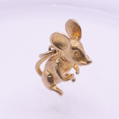 9ct Yellow Gold Standing Mouse Charm Pendant
