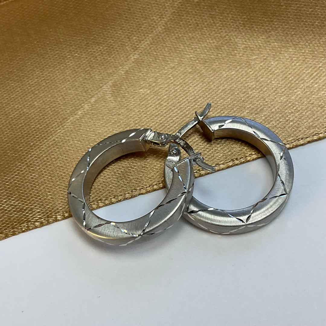 9ct White Gold Star Design Hoop Earrings