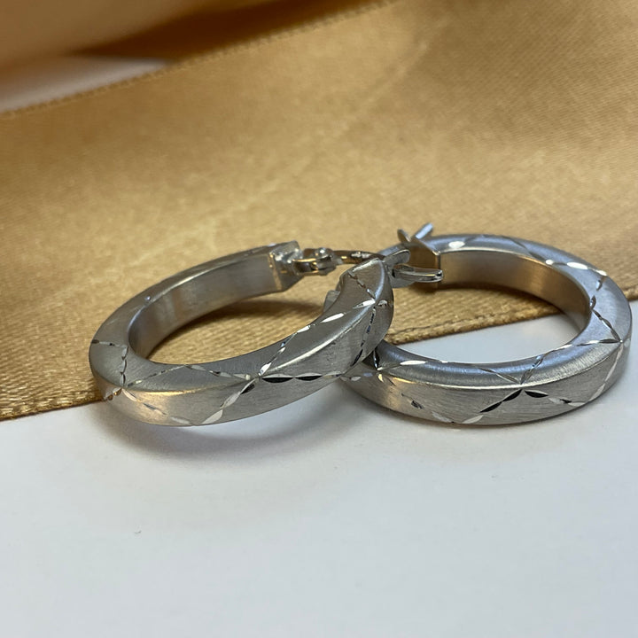 9ct White Gold Star Design Hoop Earrings