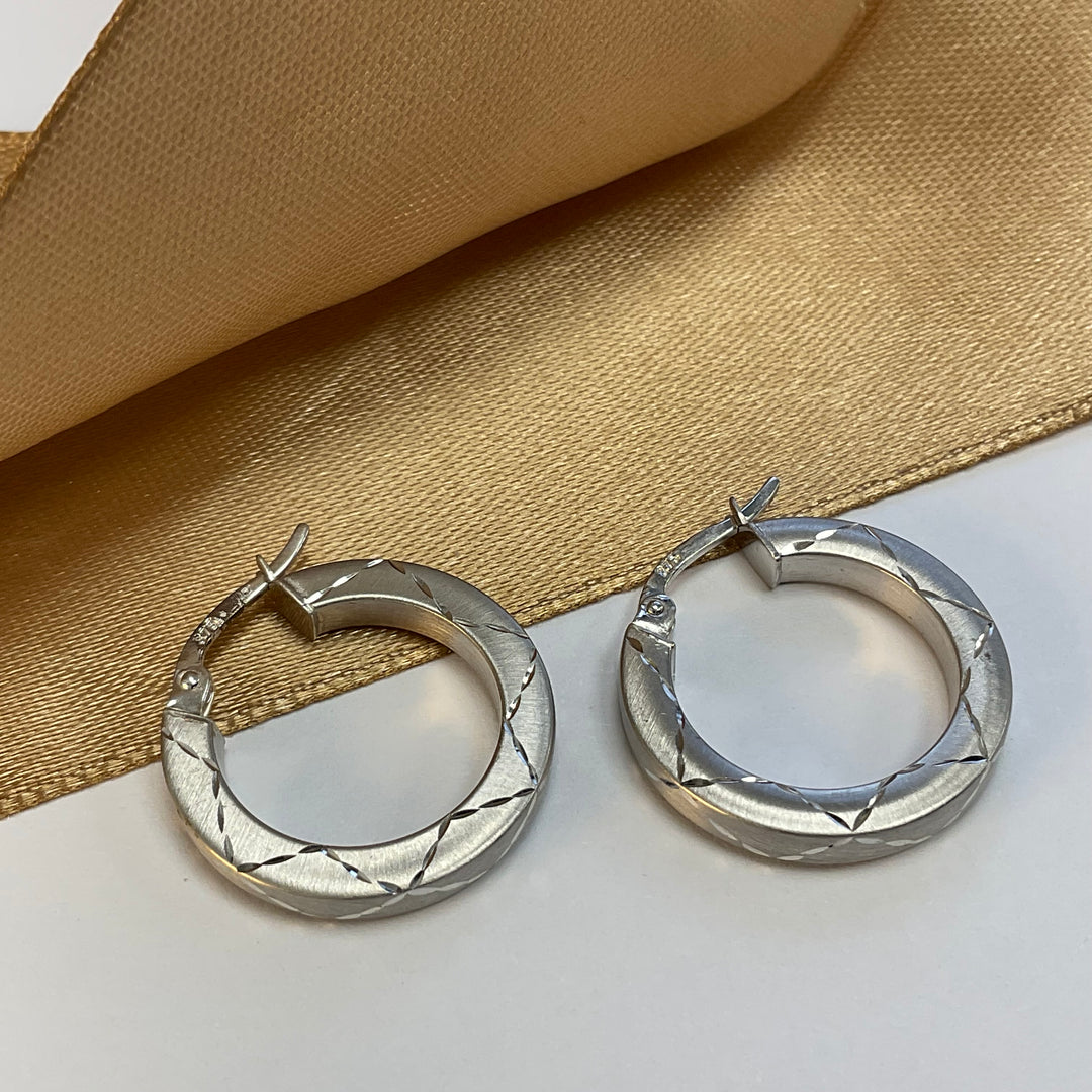 9ct White Gold Star Design Hoop Earrings