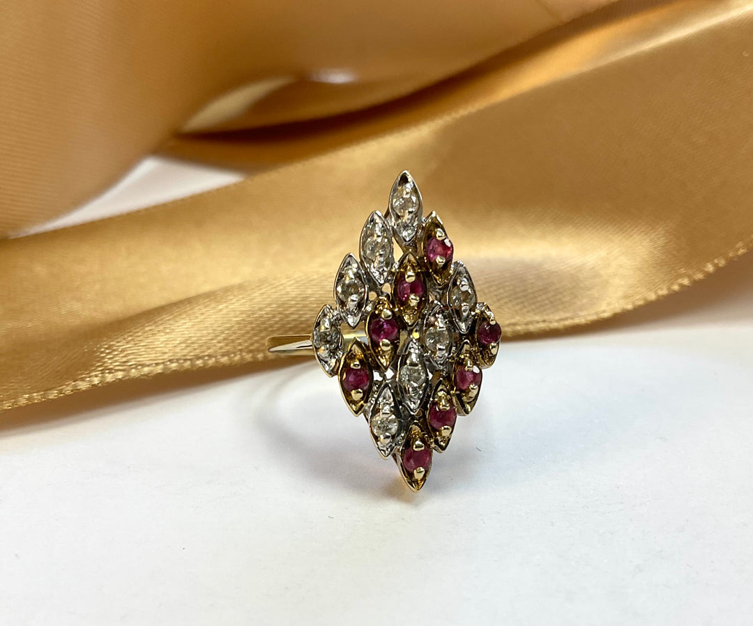 9ct Yellow Gold Ruby and Diamond Cluster Ring