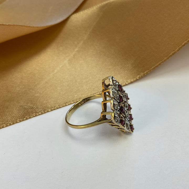 9ct Yellow Gold Ruby and Diamond Cluster Ring