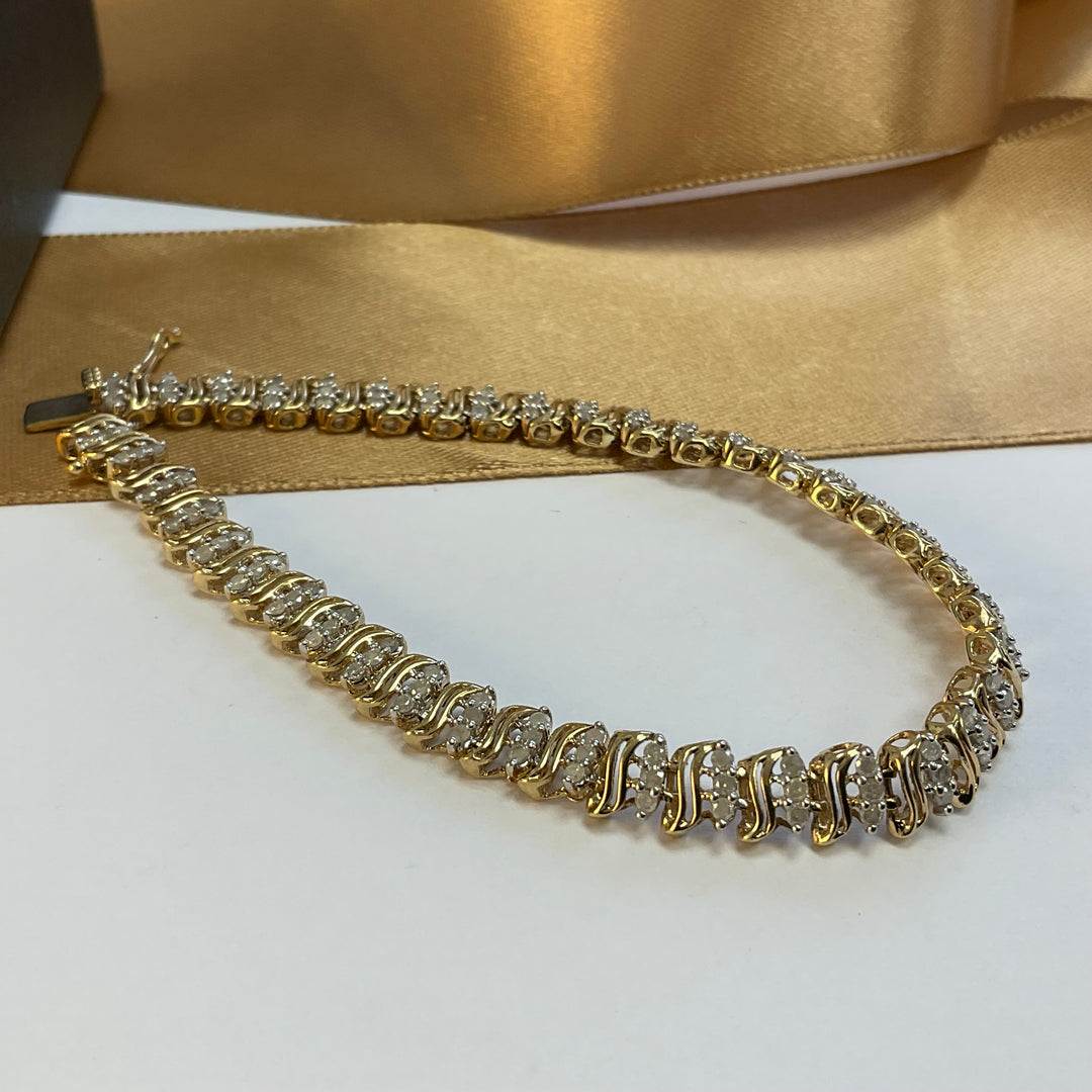 9ct Yellow Gold Diamond Tennis Bracelet