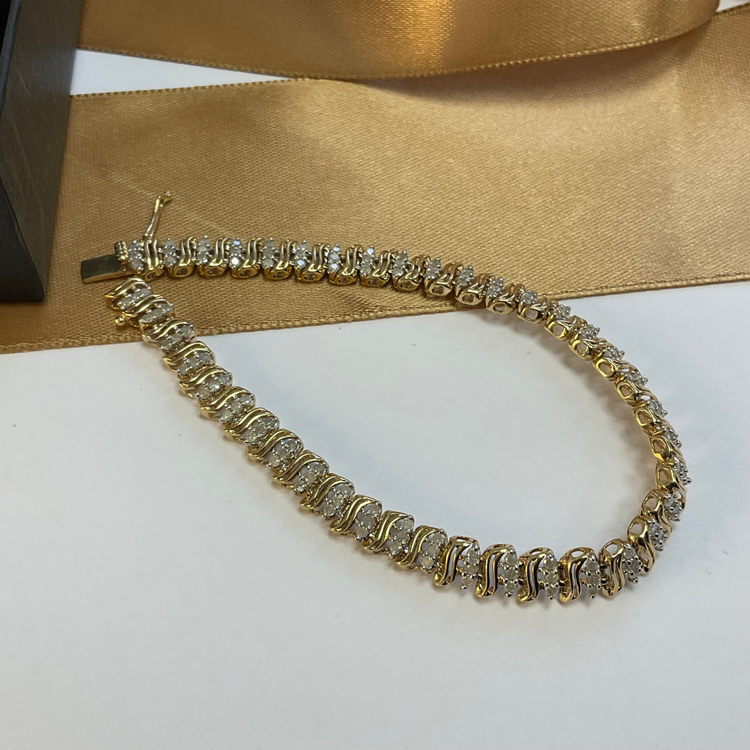 9ct Yellow Gold Diamond Tennis Bracelet