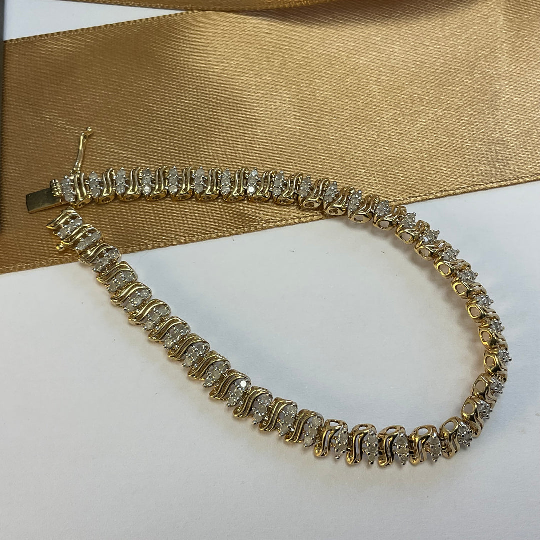 9ct Yellow Gold Diamond Tennis Bracelet