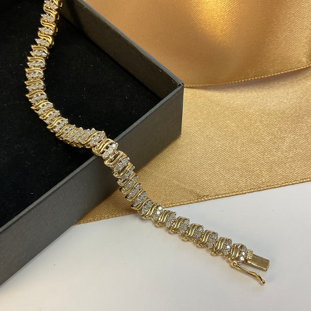 9ct Yellow Gold Diamond Tennis Bracelet