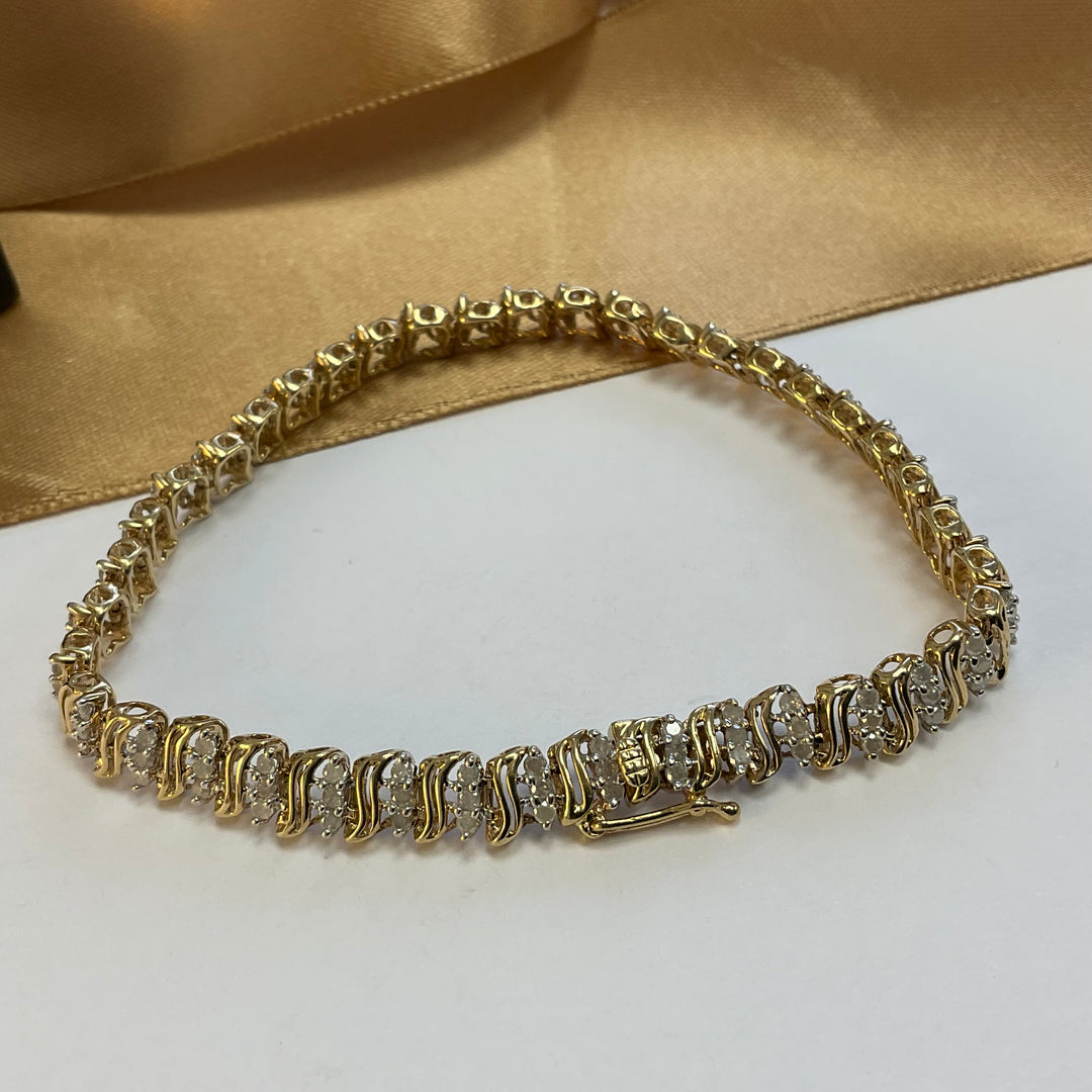 9ct Yellow Gold Diamond Tennis Bracelet